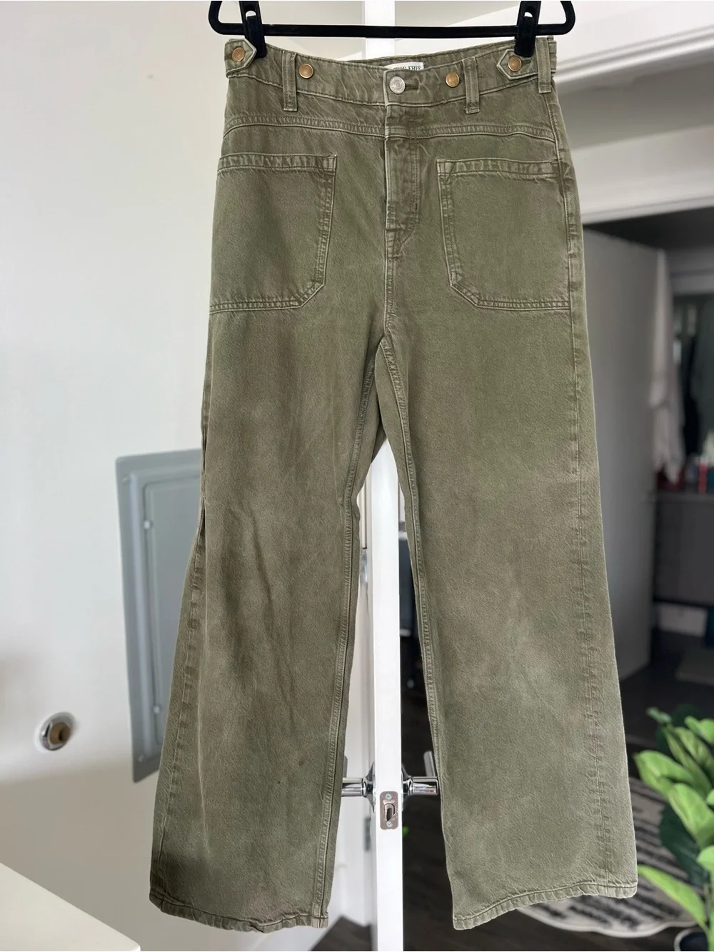 We the Free Palmer Wide Leg Baggy Loose Fit Denim Jeans Army Green Size 27